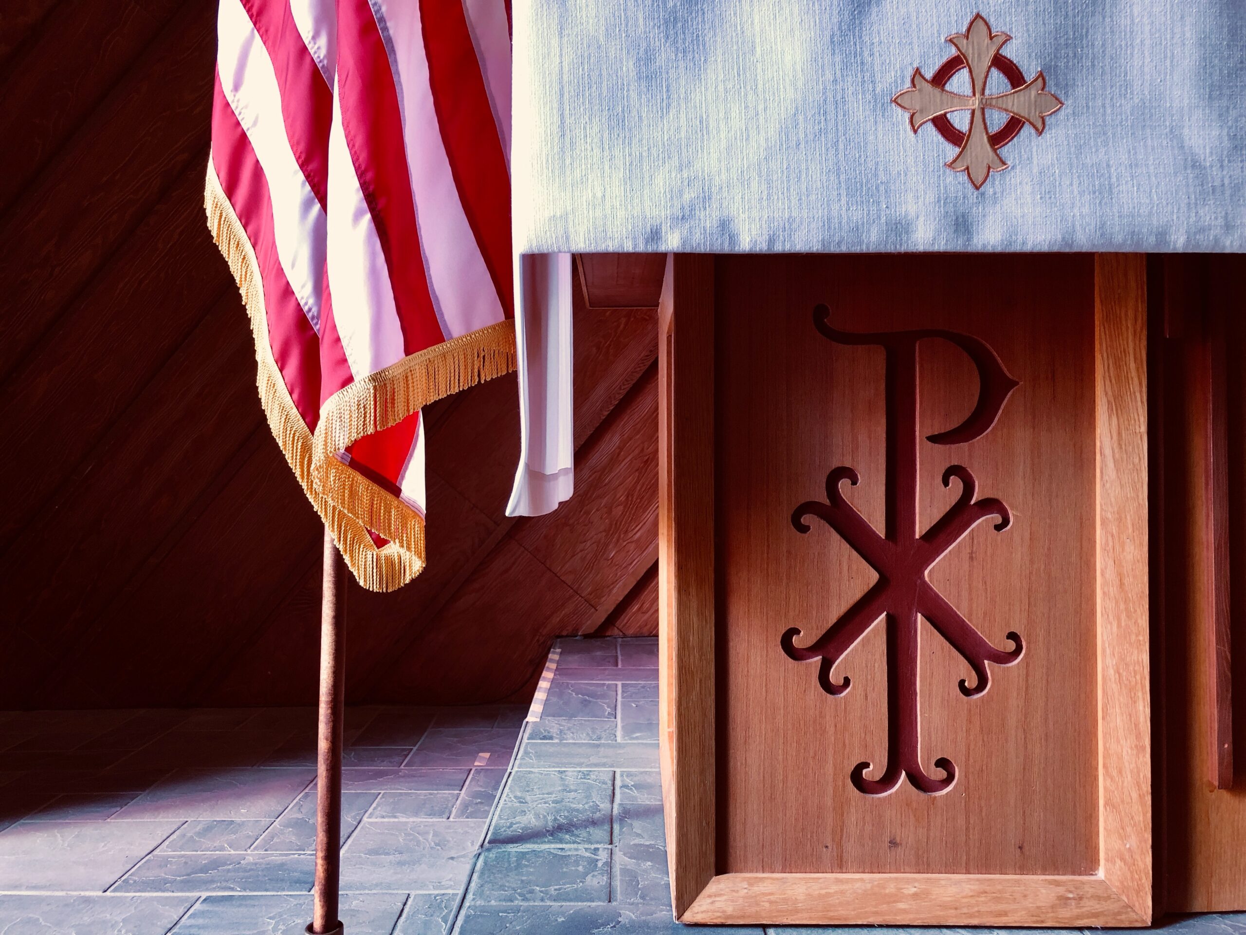 American flag in church