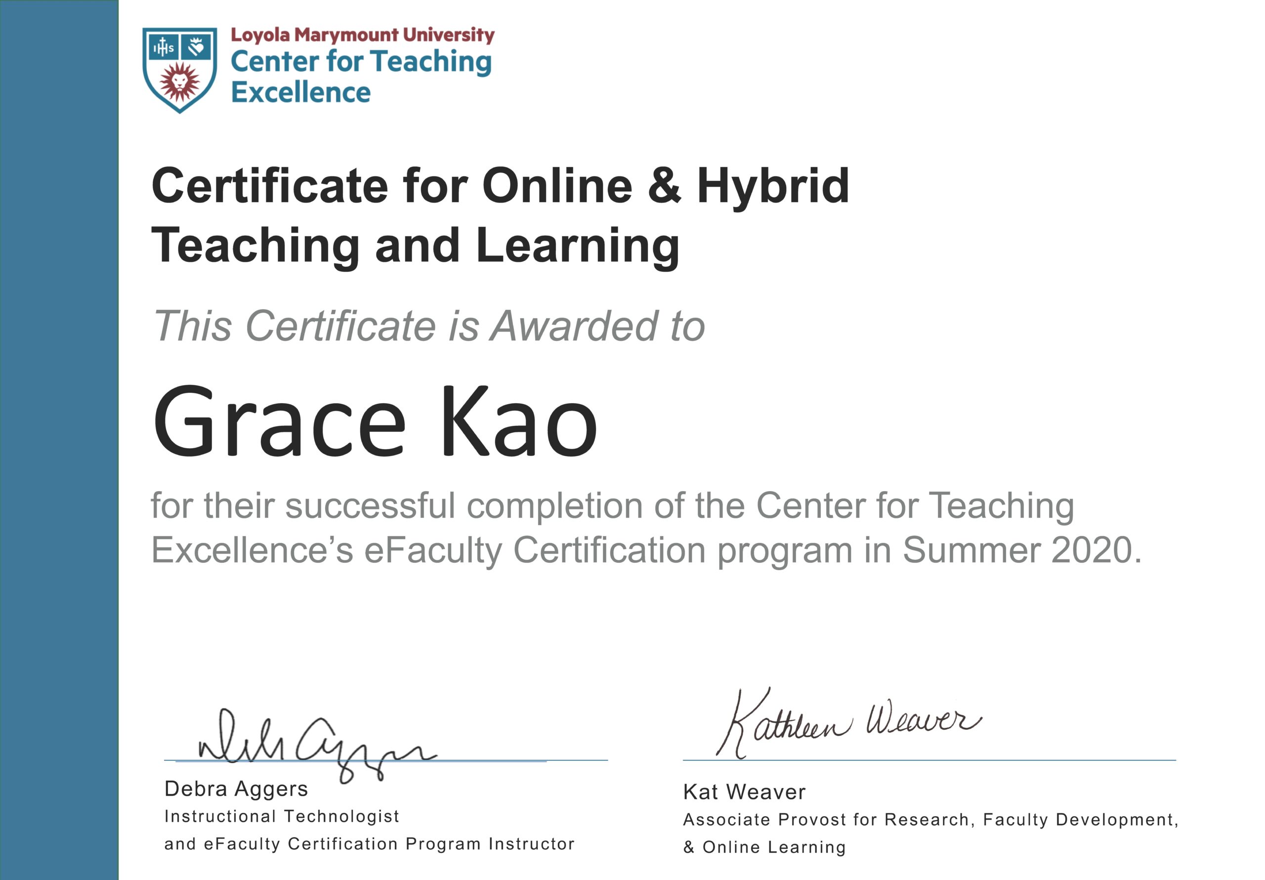 EFaculty Certificate